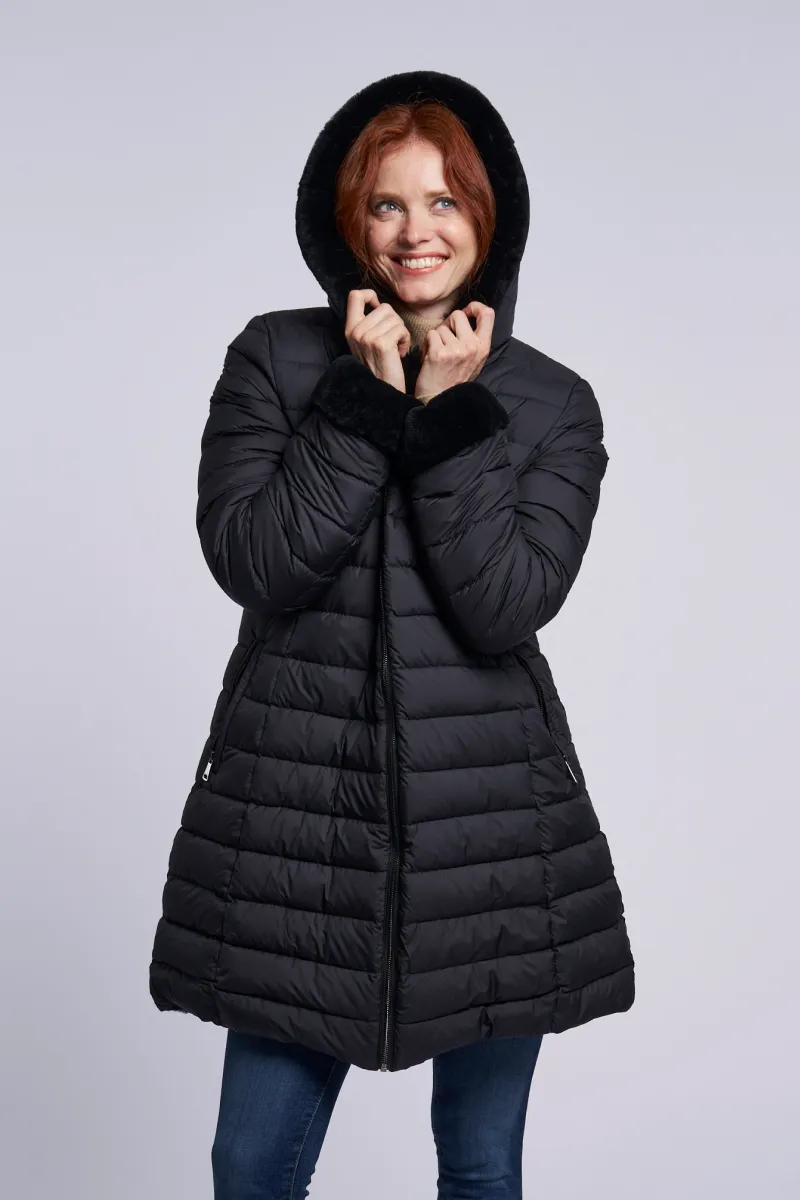Reversible Hooded Down Coat with Genuine Shearling – Model 4255HD