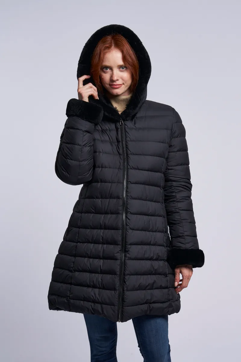 Reversible Hooded Down Coat with Genuine Shearling – Model 4255HD