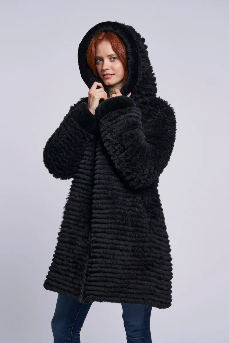 Reversible Hooded Down Coat with Genuine Shearling – Model 4255HD