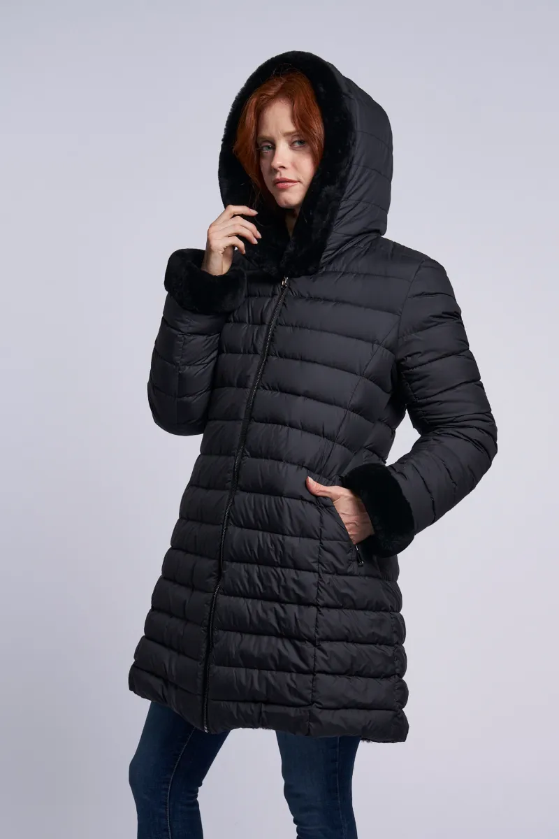 Reversible Hooded Down Coat with Genuine Shearling – Model 4255HD