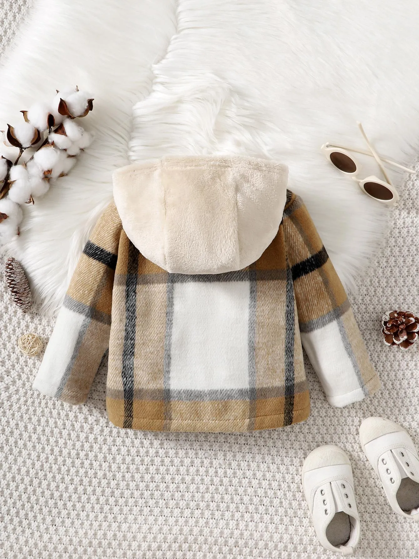6M-3Y Baby Clothes Baby Boy Coat Long Sleeve Plaid Print Hoodie Kakhi Catpapa 122206458