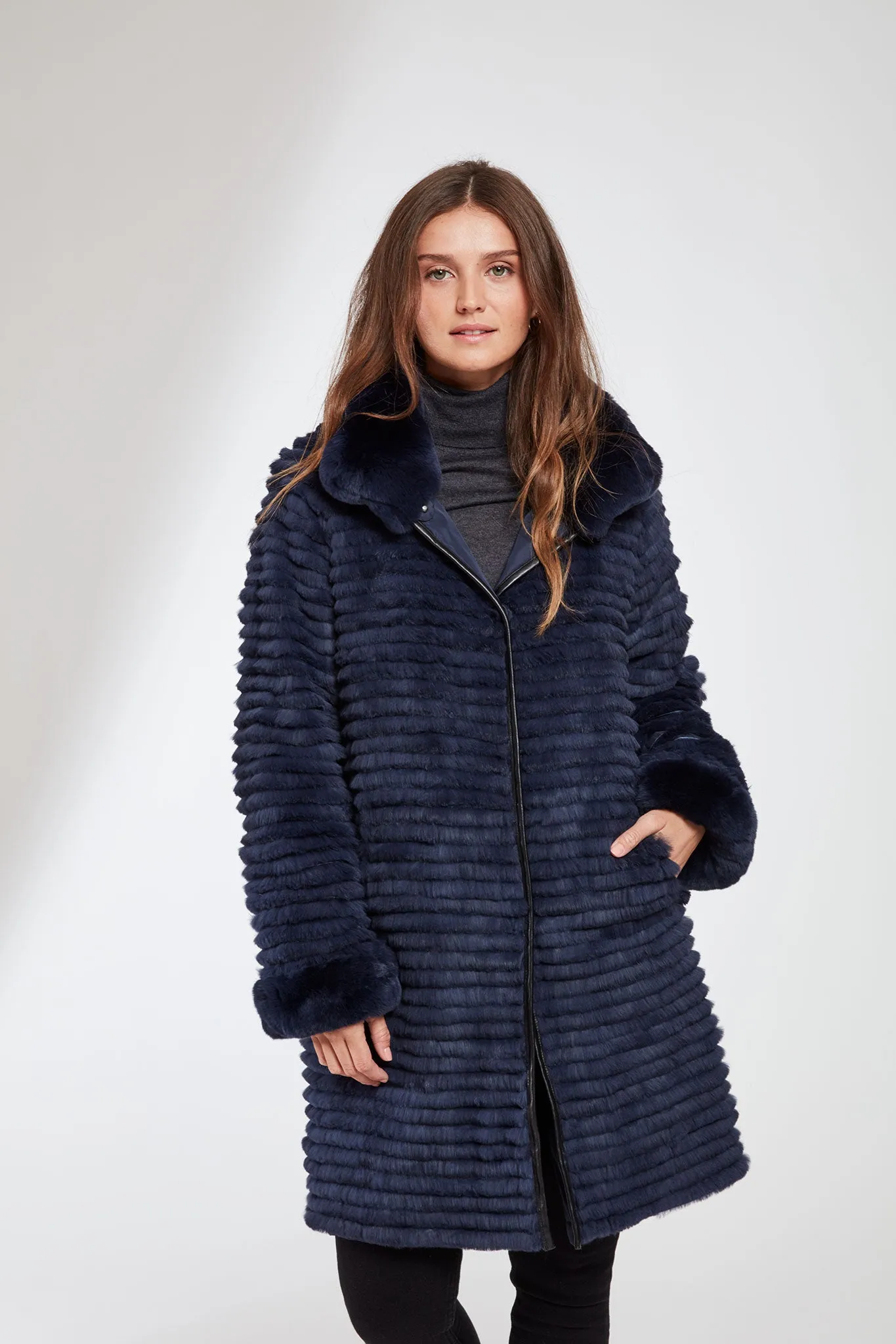 #8190 Water-Resistant Storm Coat Reverses to Layered  Shearling