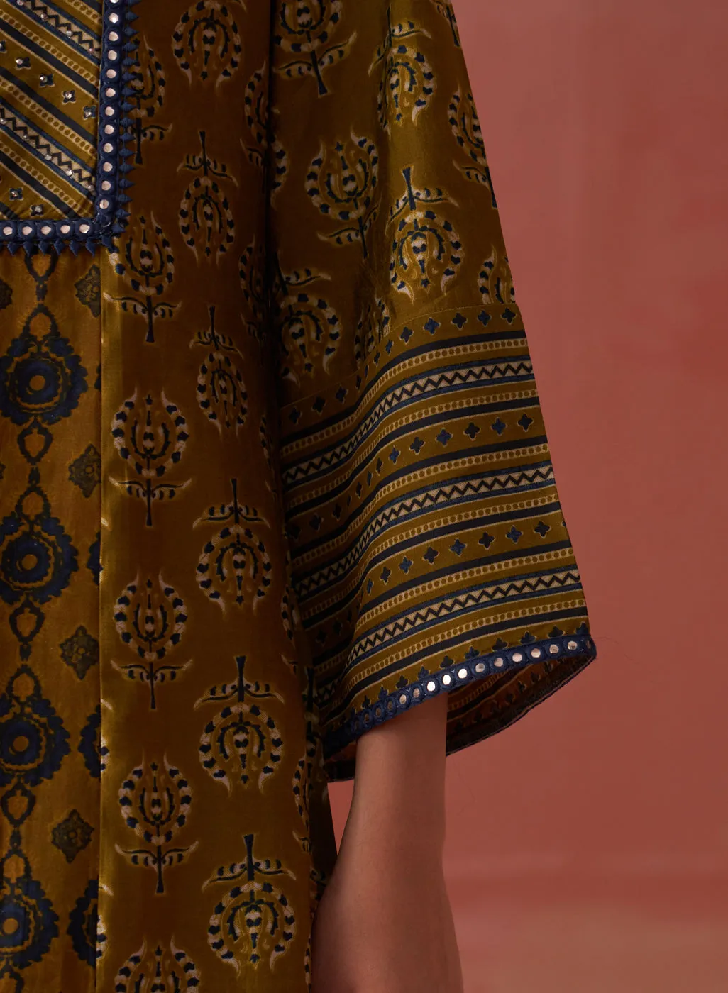 Arayna Light Olive Printed Chanderi Kurta for Women