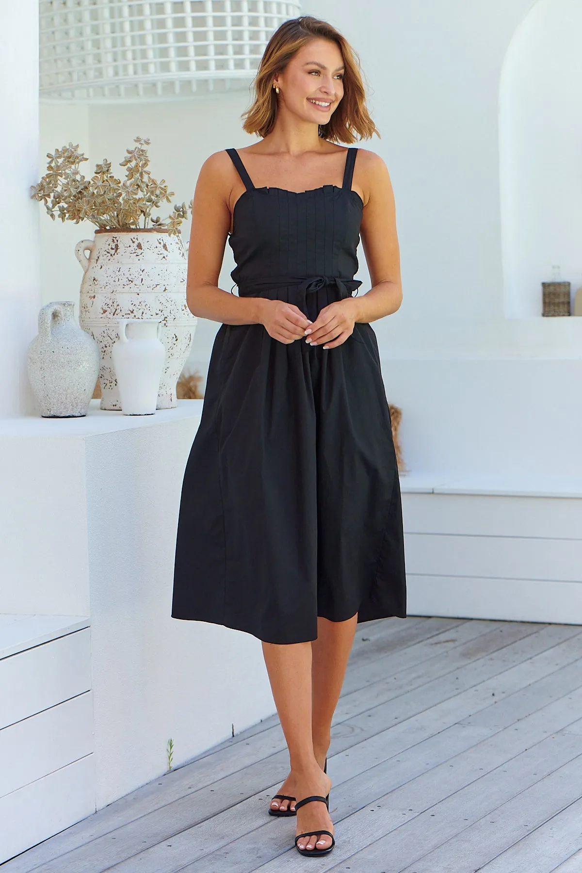 Bellamae Black Tie Waist Singlet Maxi Dress