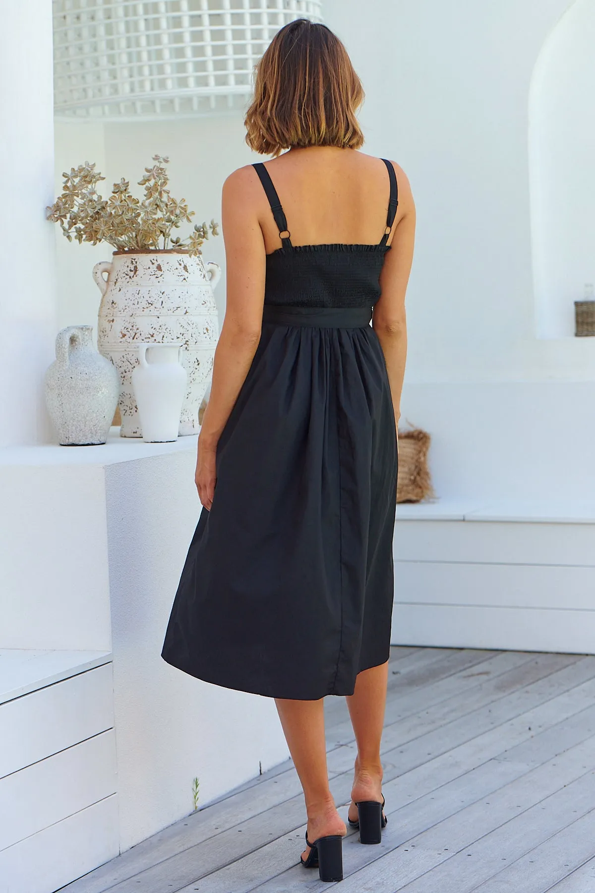 Bellamae Black Tie Waist Singlet Maxi Dress