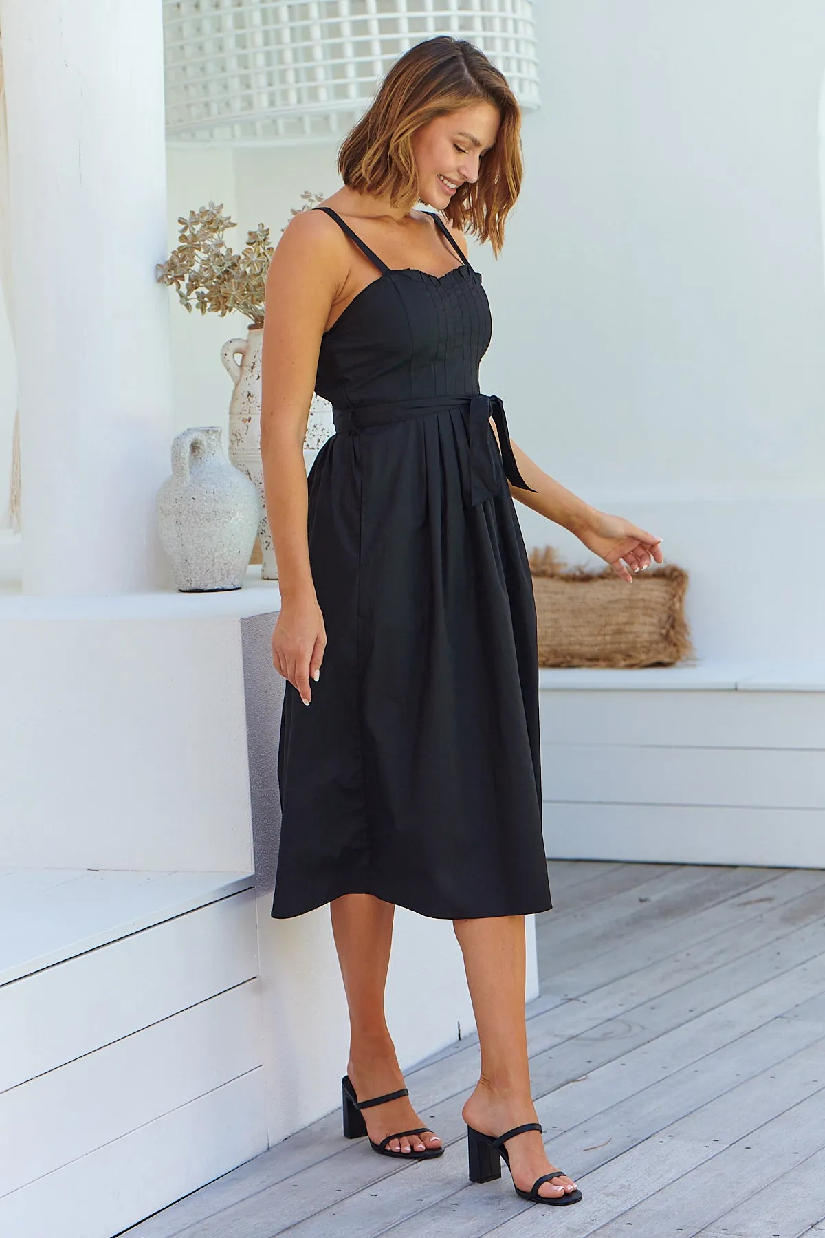 Bellamae Black Tie Waist Singlet Maxi Dress