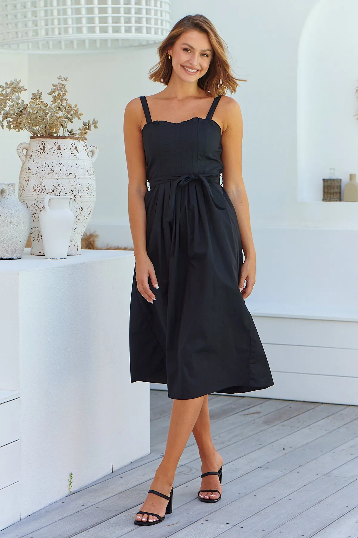 Bellamae Black Tie Waist Singlet Maxi Dress