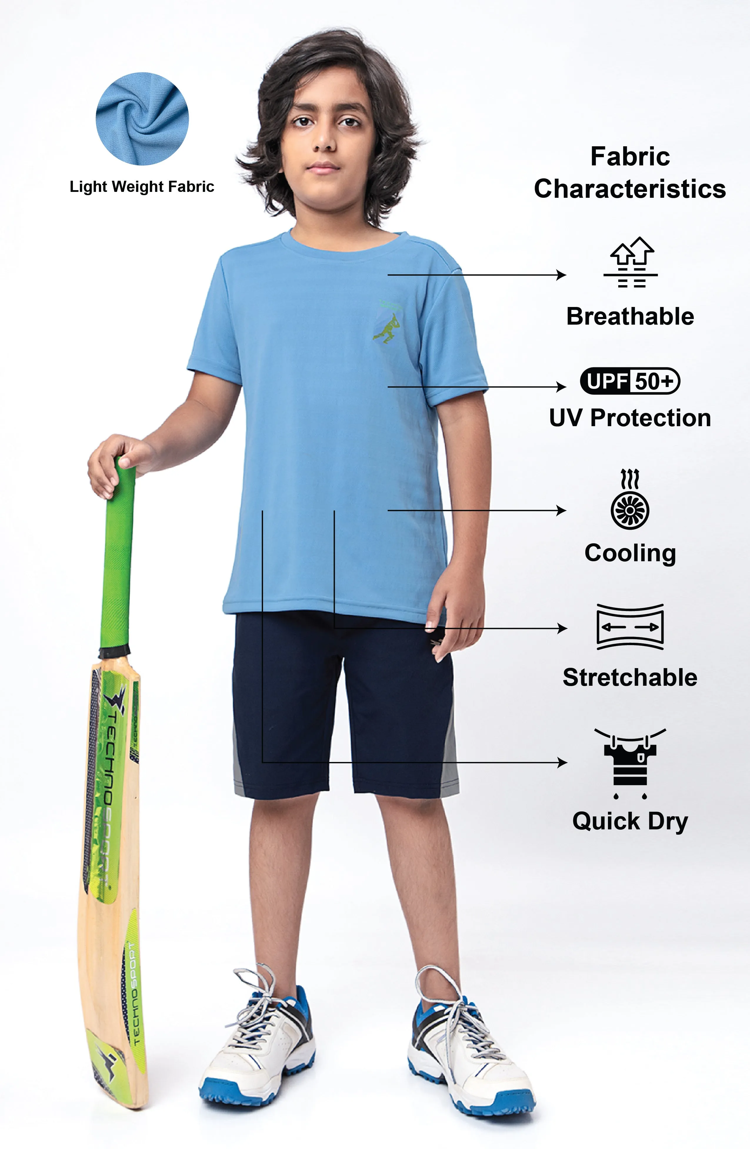 Boys Solid Slim Fit Crew Neck T-shirt with DOUBLE COOL