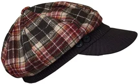 Brown Plaid Winter Cap with Ribbed Visor