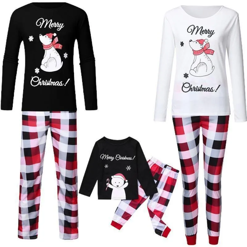 Christmas Pajamas Matching Family Pyjamas   Bear Parent-Child Wear Printed Long-Sleeved Plaid Pajamas Set