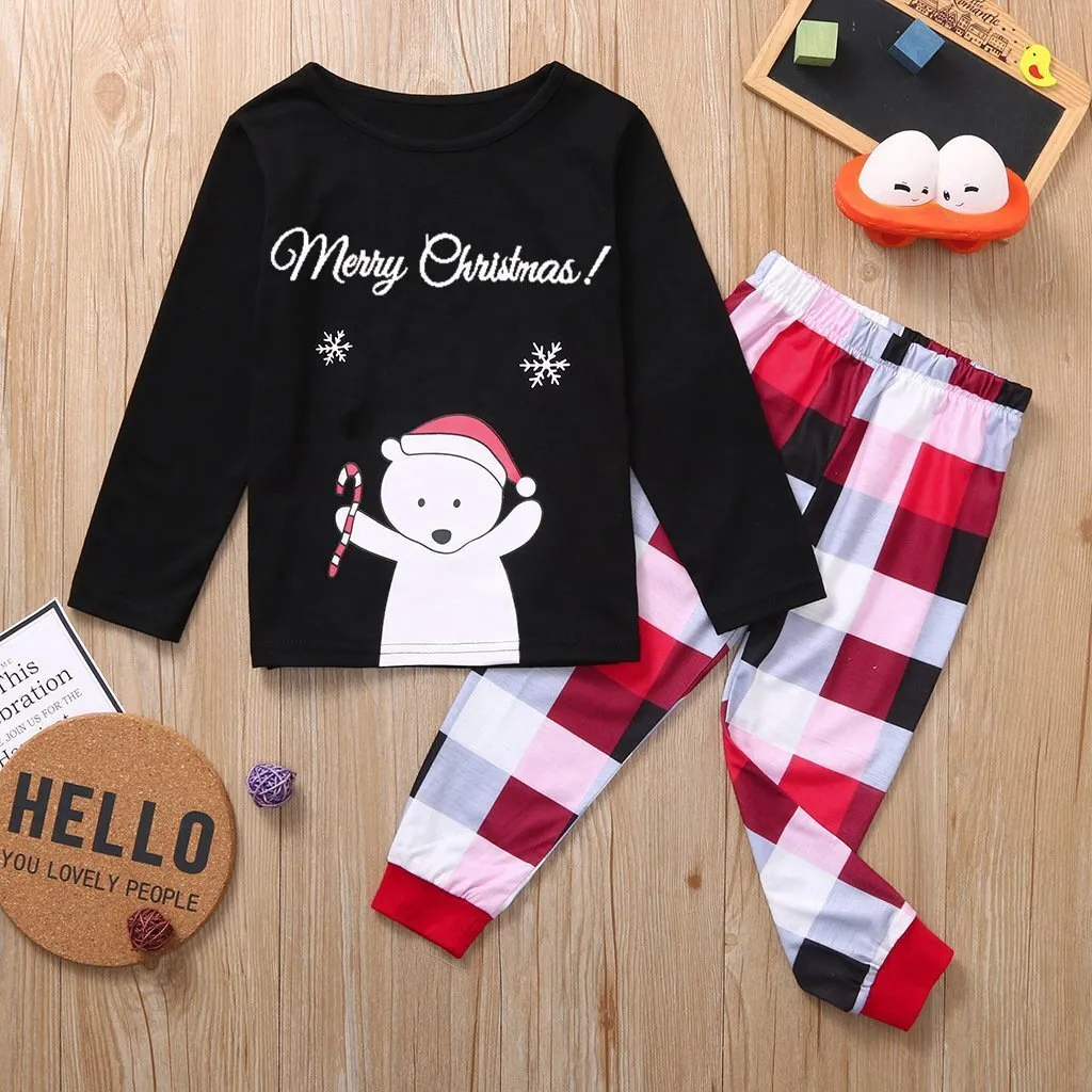 Christmas Pajamas Matching Family Pyjamas   Bear Parent-Child Wear Printed Long-Sleeved Plaid Pajamas Set