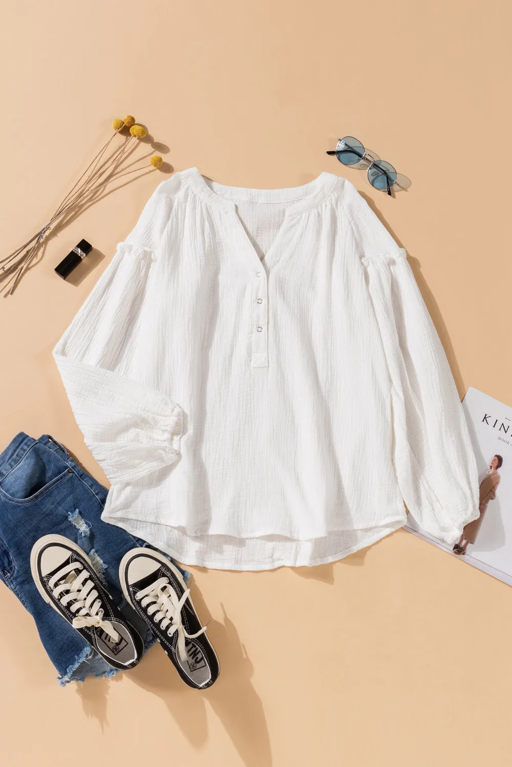 Comfy White Crinkled Top