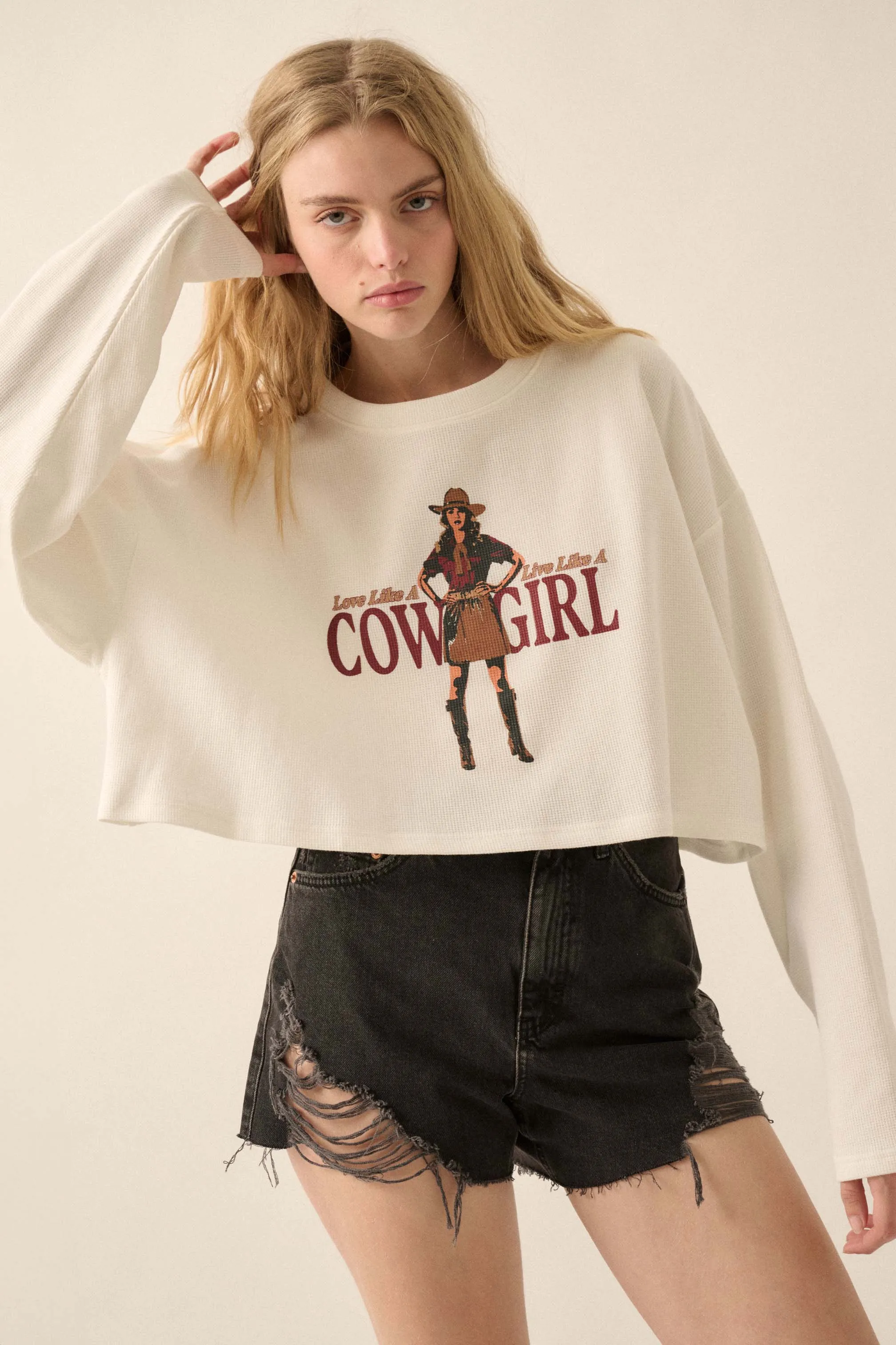 Cowgirl Life Cropped Thermal Graphic Top