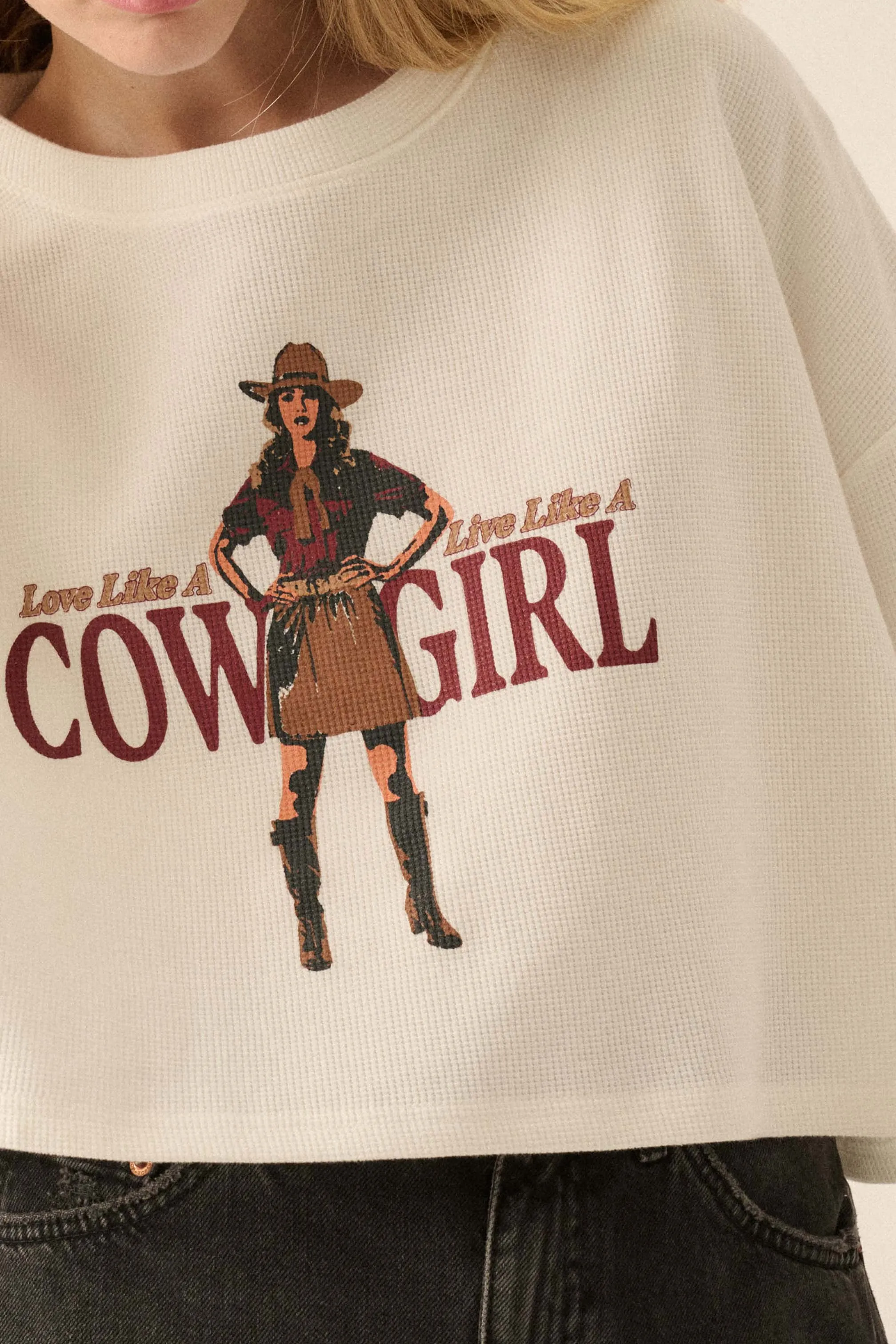 Cowgirl Life Cropped Thermal Graphic Top
