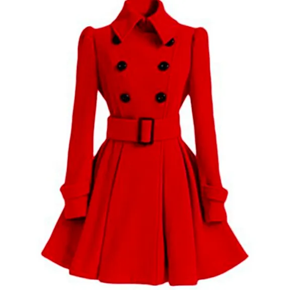 DOUBLE-BREASTED WOMENS BELTED PEACOATS