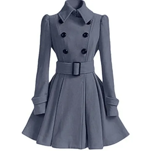 DOUBLE-BREASTED WOMENS BELTED PEACOATS