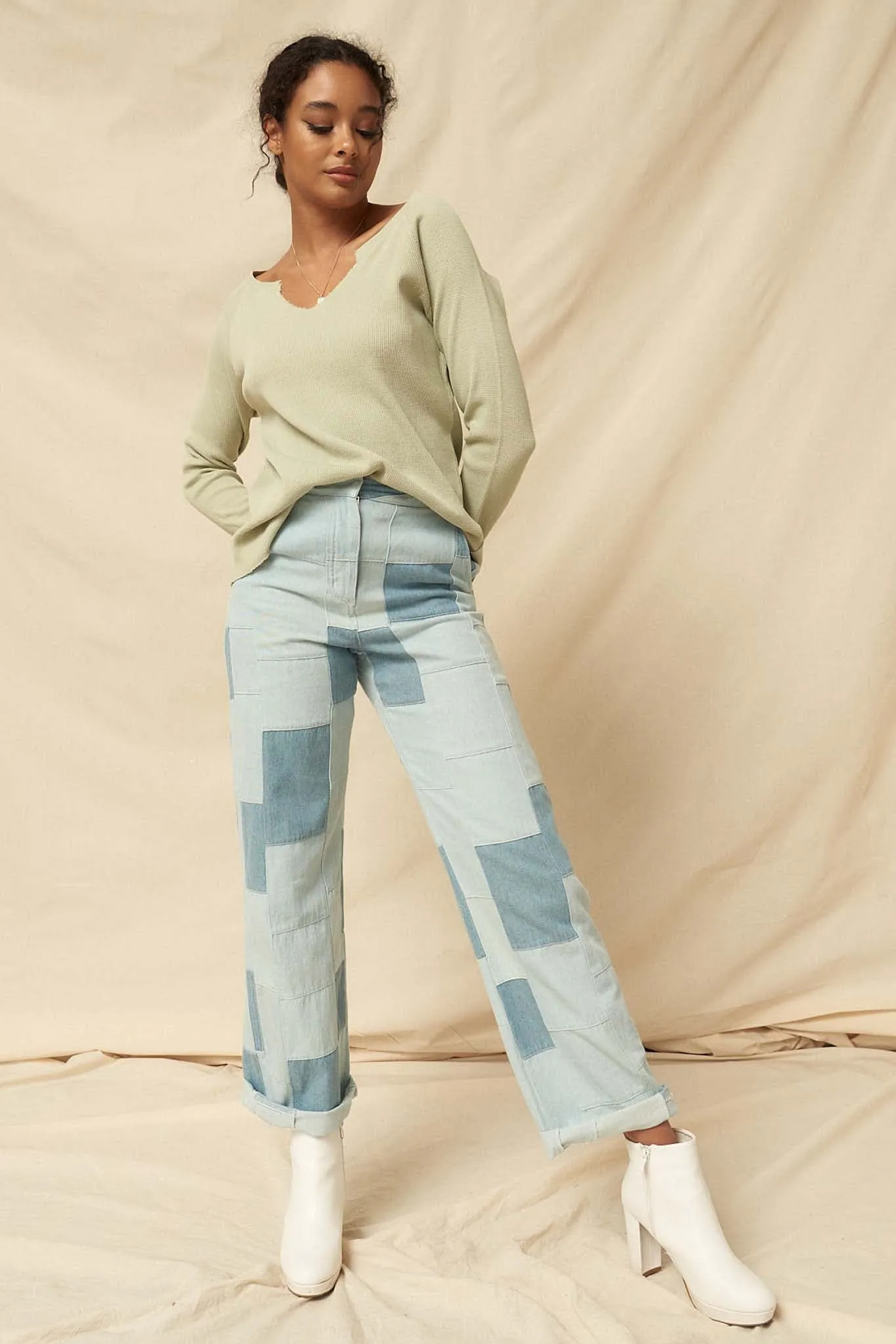 Fun Fest Vintage Split-Neck Thermal Waffle Top