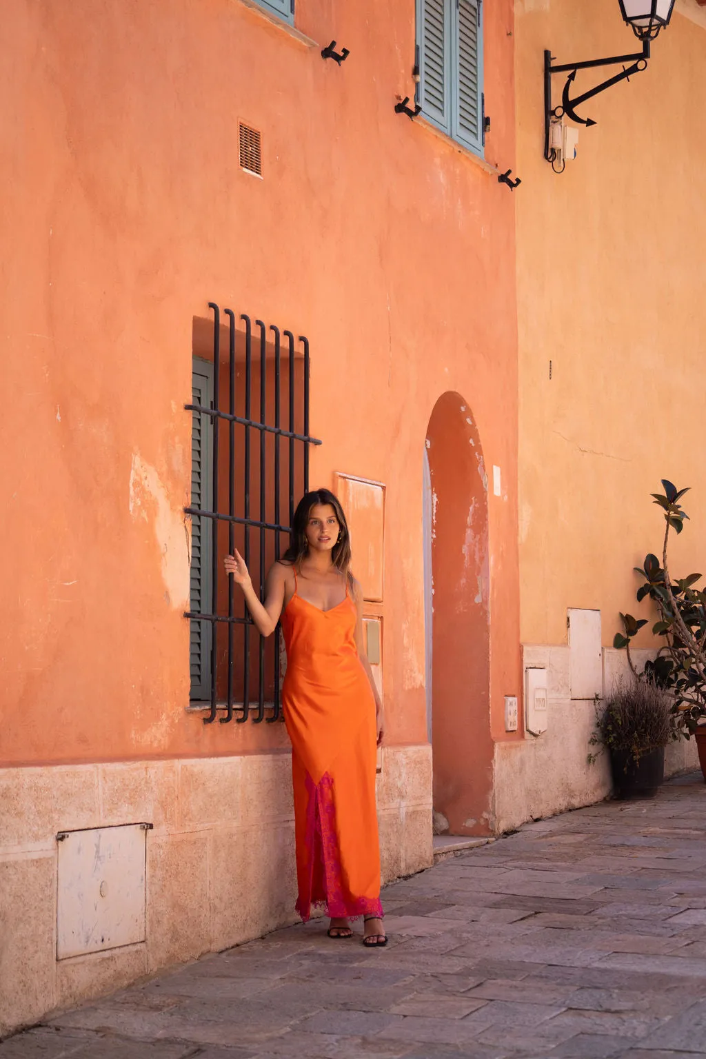 Gigi Orange Satin Maxi Dress