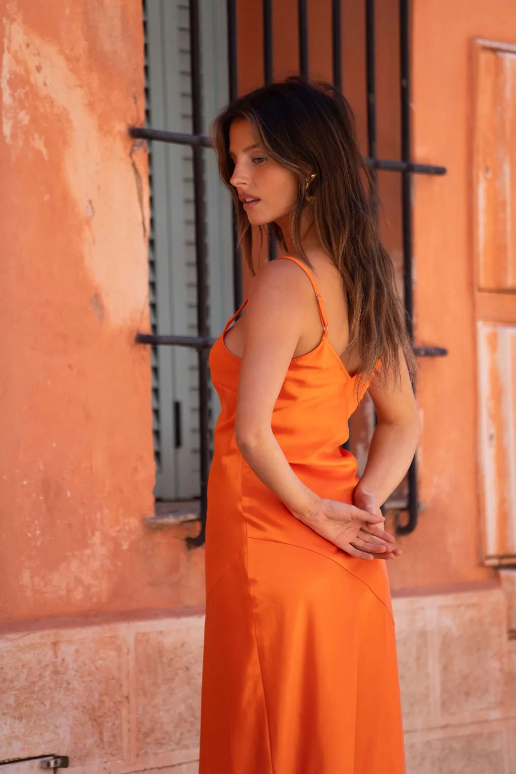 Gigi Orange Satin Maxi Dress