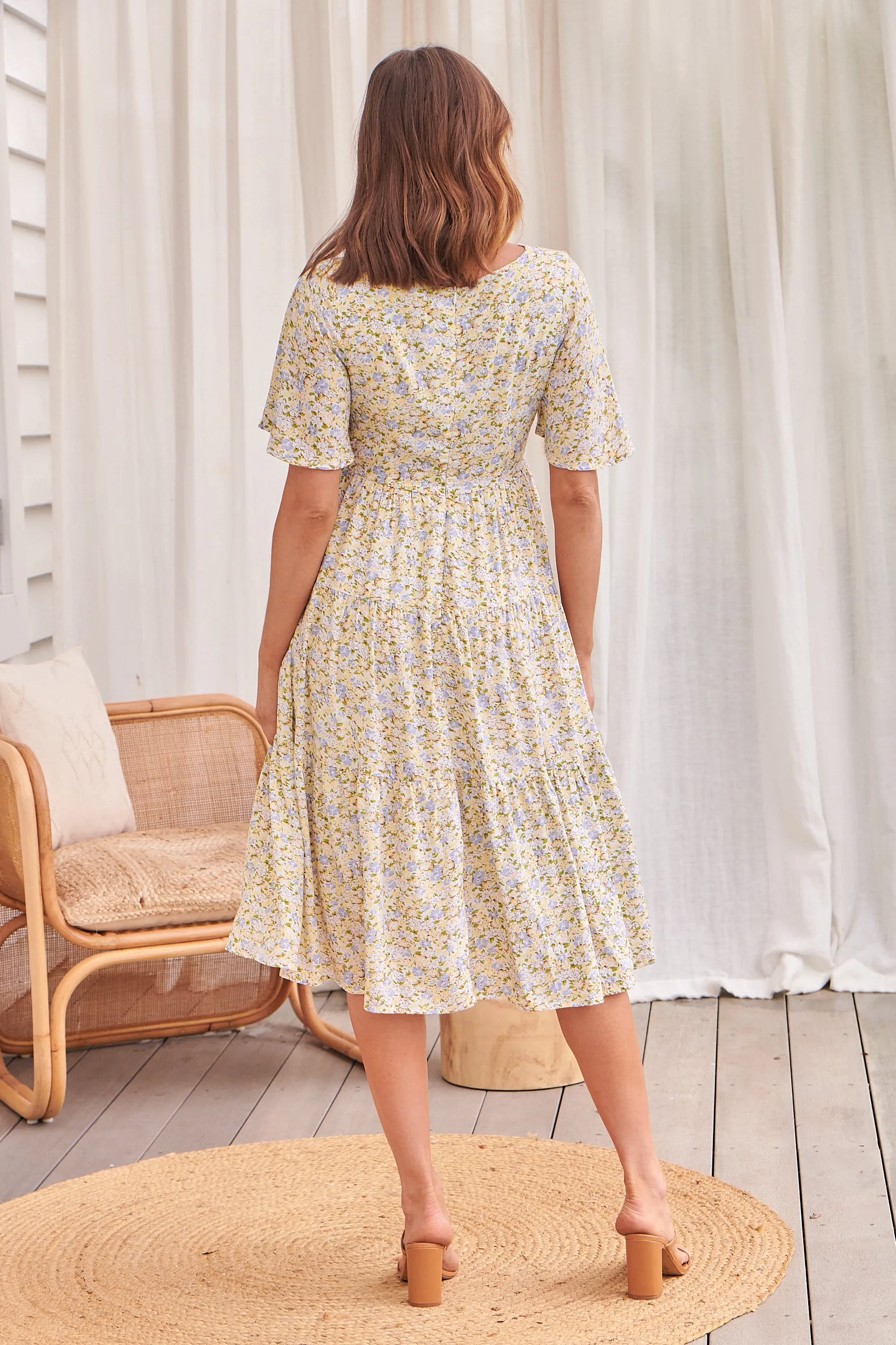 Sunny Floral Print Yellow Tie-Front Dress - Juliana Collection