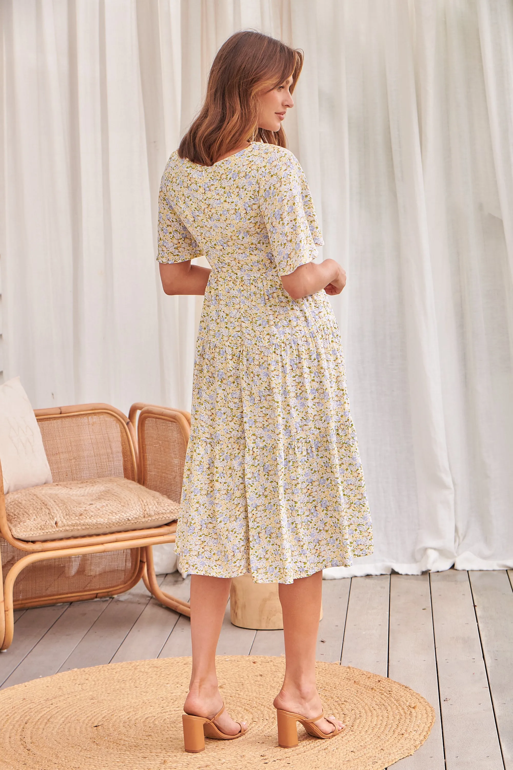 Sunny Floral Print Yellow Tie-Front Dress - Juliana Collection