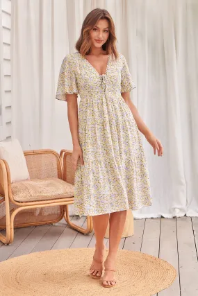 Sunny Floral Print Yellow Tie-Front Dress - Juliana Collection