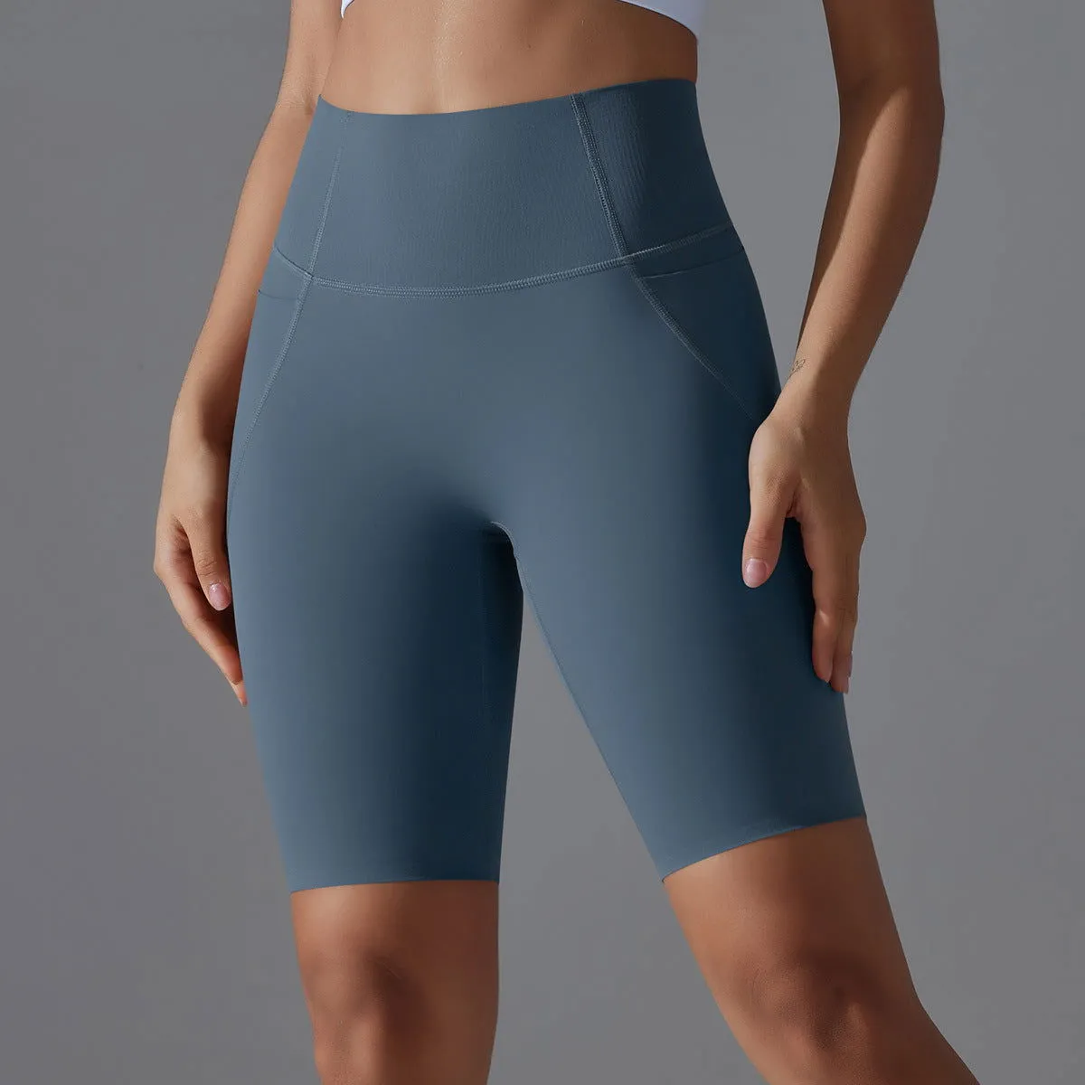 Nude Feel Yoga Pants Seamless Side Pocket Peach High Waist Hip Lift Stretch Fitness Leggings Sports Shorts for Women