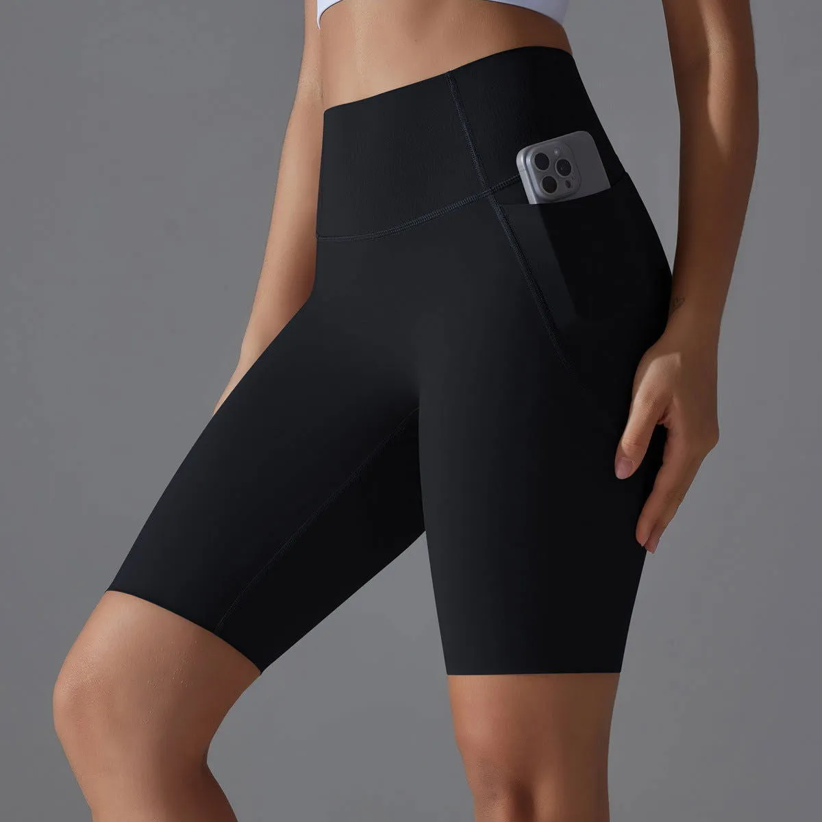 Nude Feel Yoga Pants Seamless Side Pocket Peach High Waist Hip Lift Stretch Fitness Leggings Sports Shorts for Women