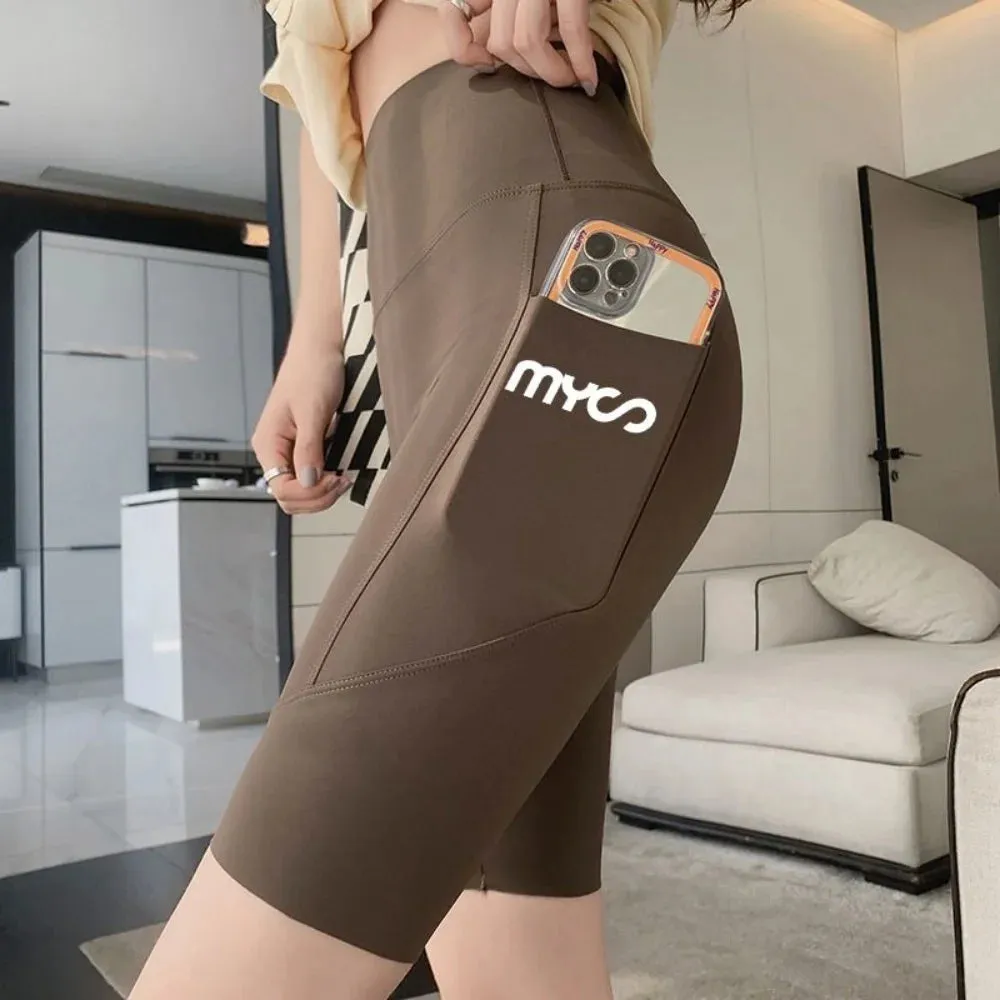 Summer New Thin High Waist Elastic Women's Pants Pocket Solid Sports Pants All-Match Basic Slim Casual Yoga Gym Pants Trousers