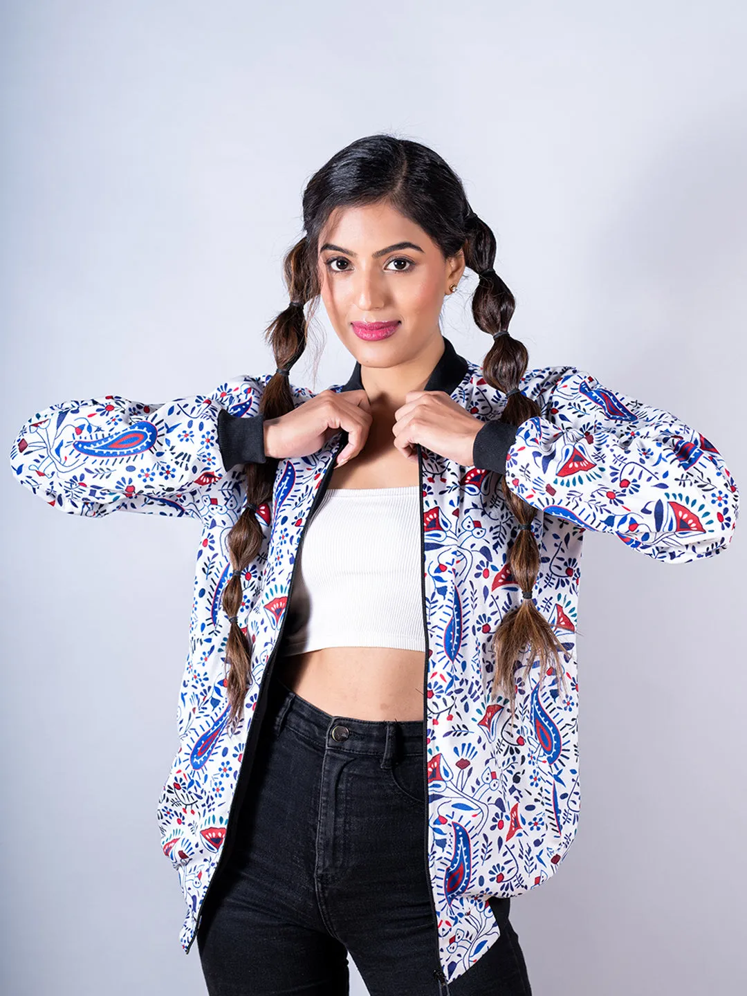 White Paisley Printed Velvet Jacket