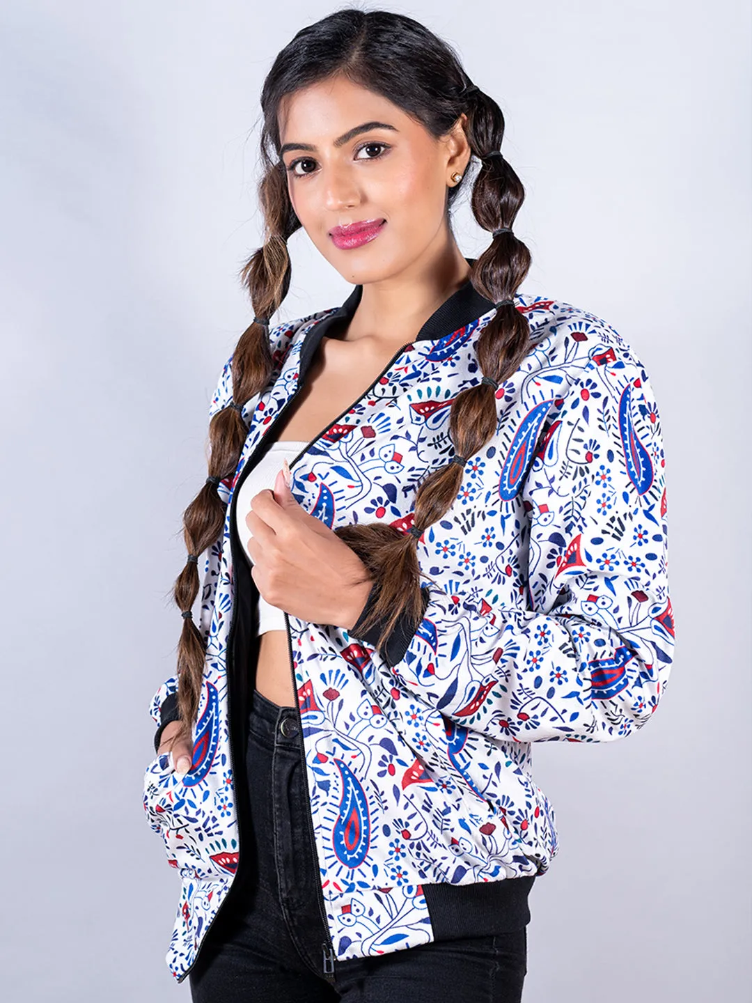 White Paisley Printed Velvet Jacket