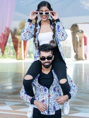 White Paisley Printed Velvet Jacket