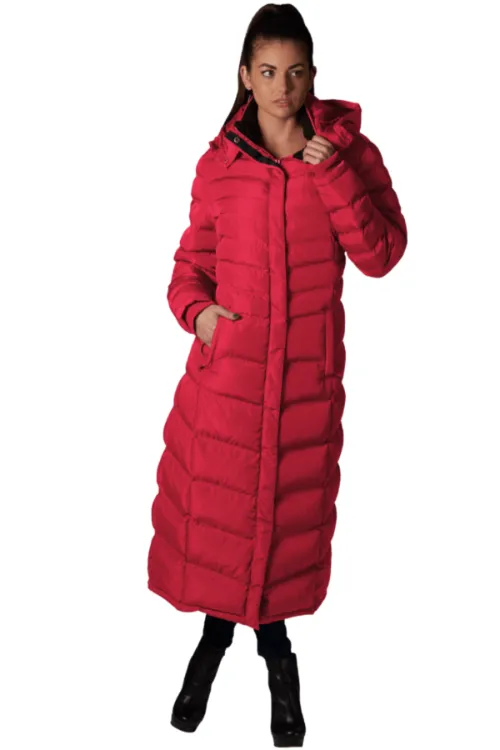 Women's Full Length Fleece Lined Puffer Long Coat with detachable hood.