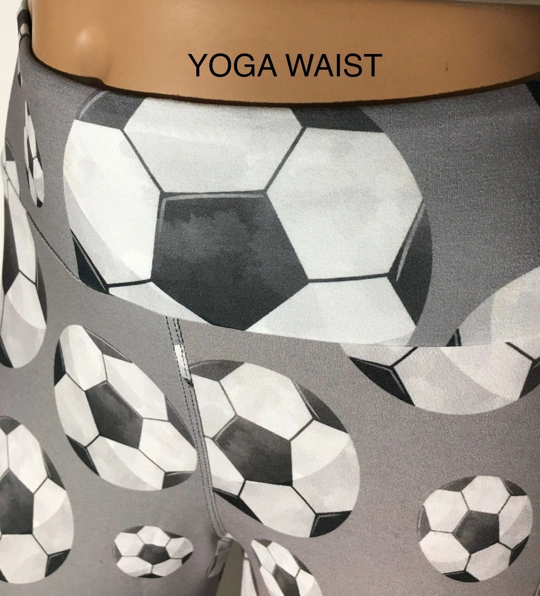 Womens Soccer Ball Leggings, Soft Yoga Pants, Sizes 0-20, Yoga Waist, Gray/White, Exclusive Leggings